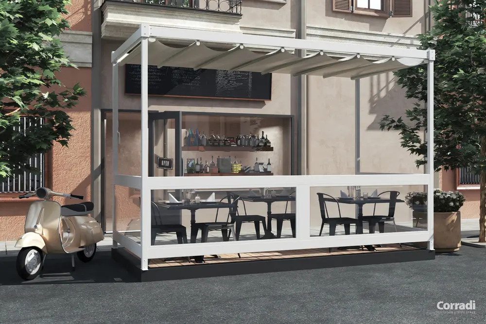 Exyl Espresso pergola in alluminio con protezione laterale