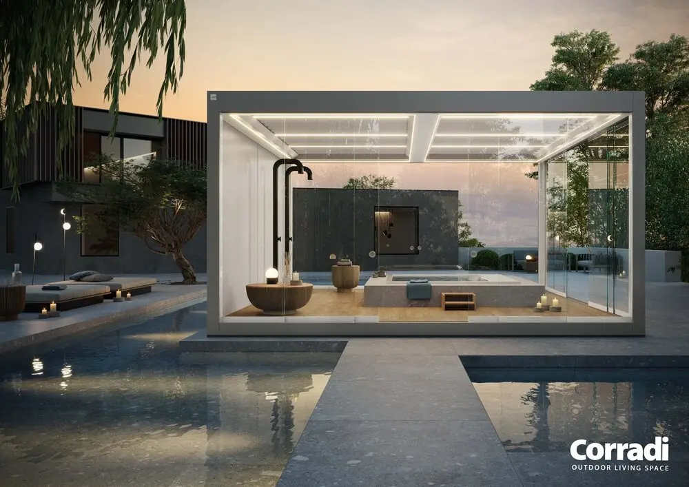 Imago® Pergola Bioclimatica autonoma con illuminazione a LED e vetrate scorrevoli