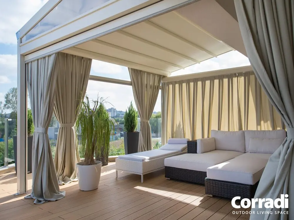 Palladia ® pergolato con telo di copertura impermeabile e protezione laterale trasparente